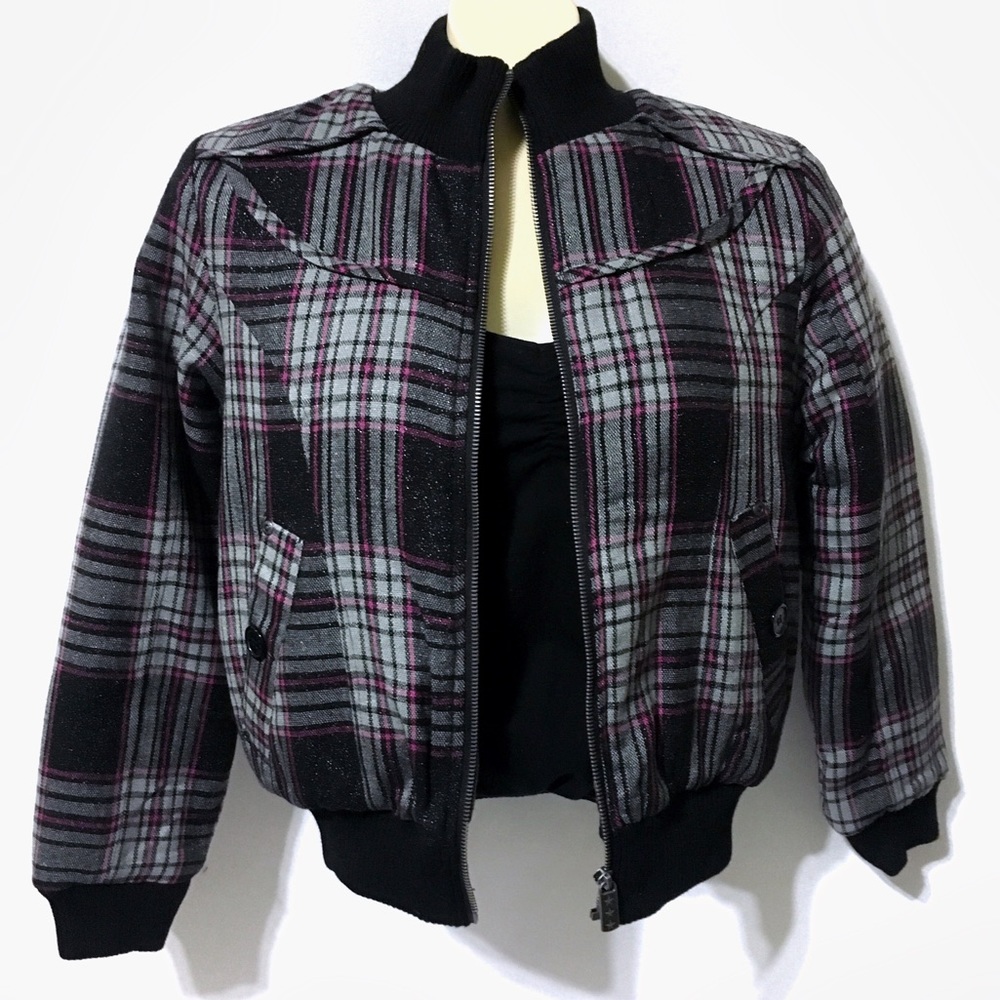 NWT Pink & Gray Plaid Bomber Style Coat/Jacket